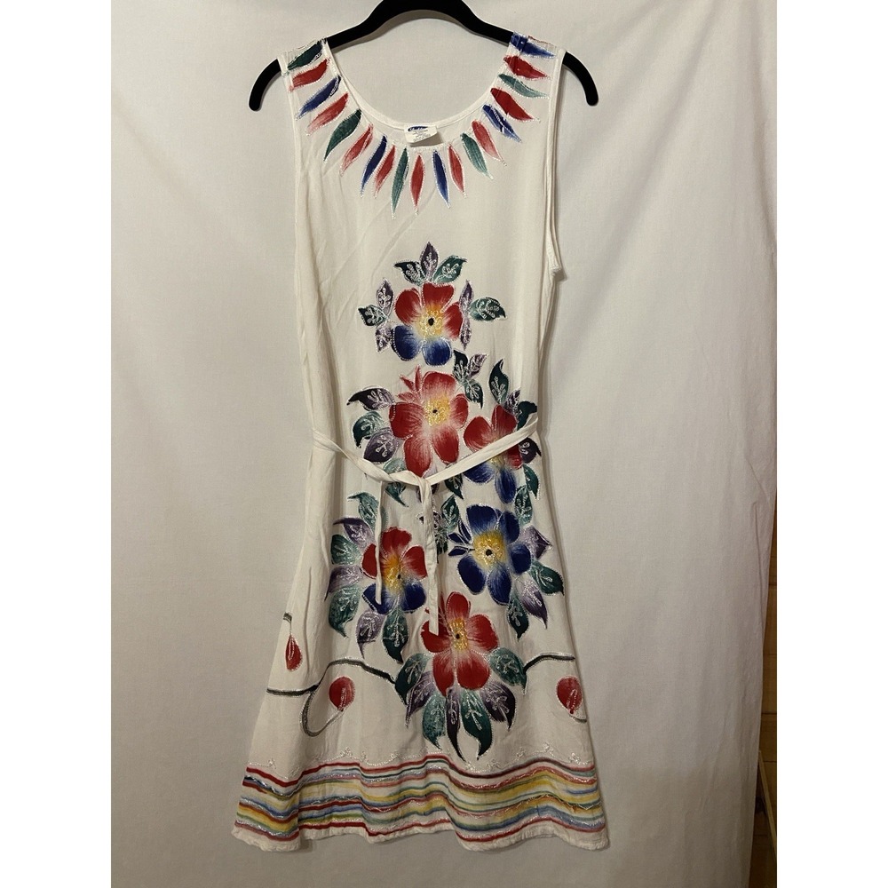 White Floral Embroidered Knee Length Dress Coverup Resort Cruise Beach One Size